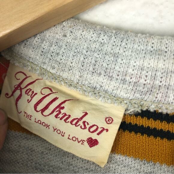 Vintage Kay Windsor Orange Gold Striped Dress - Picture 5 of 10